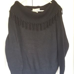 Laura Winston Black Beaded Off Shoulder Sweater M